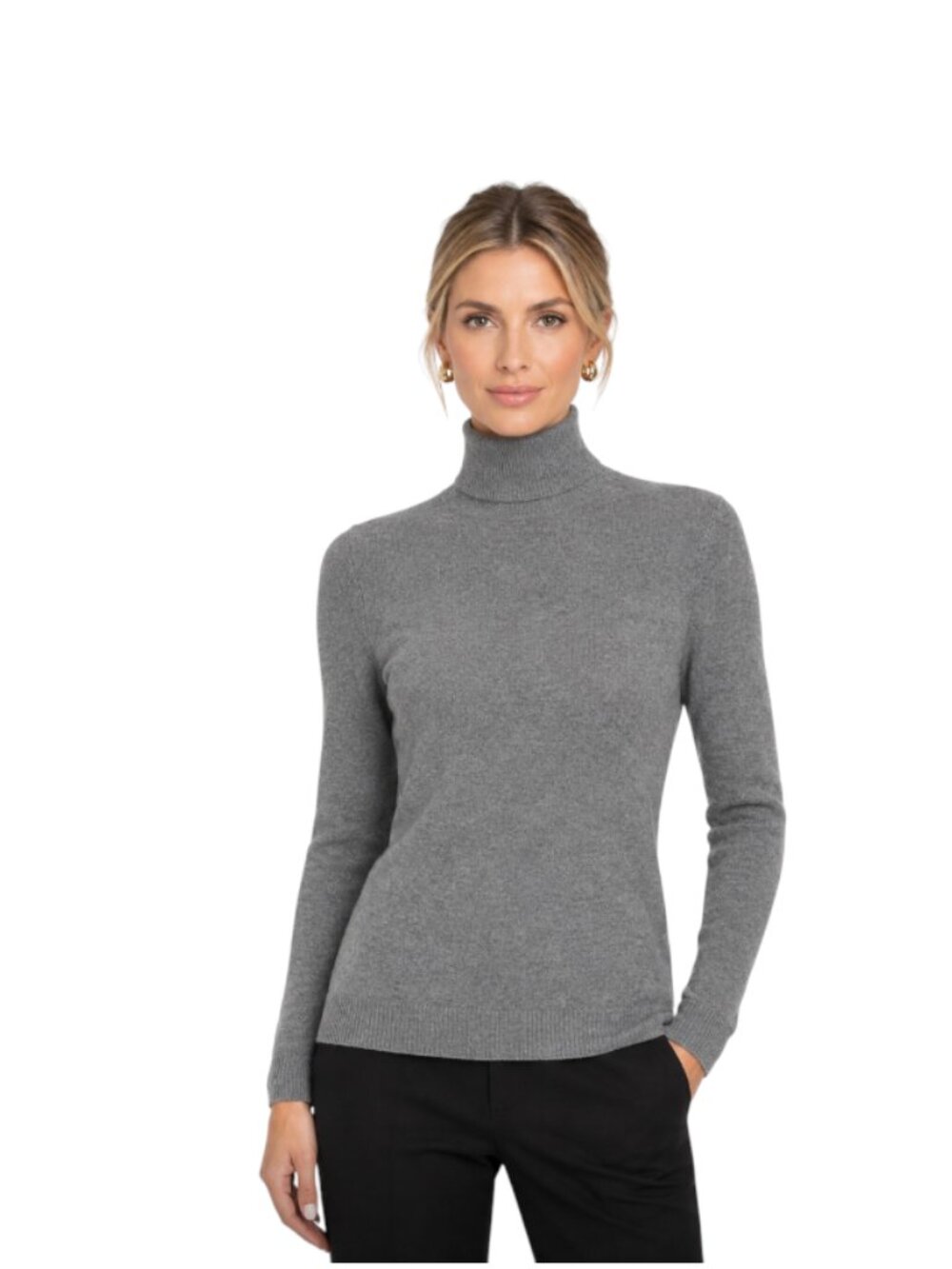 Tory Burch Cashmere Sweater Womens Medium Gray Mock Neck 3/4 Sleeve Rear Zipper